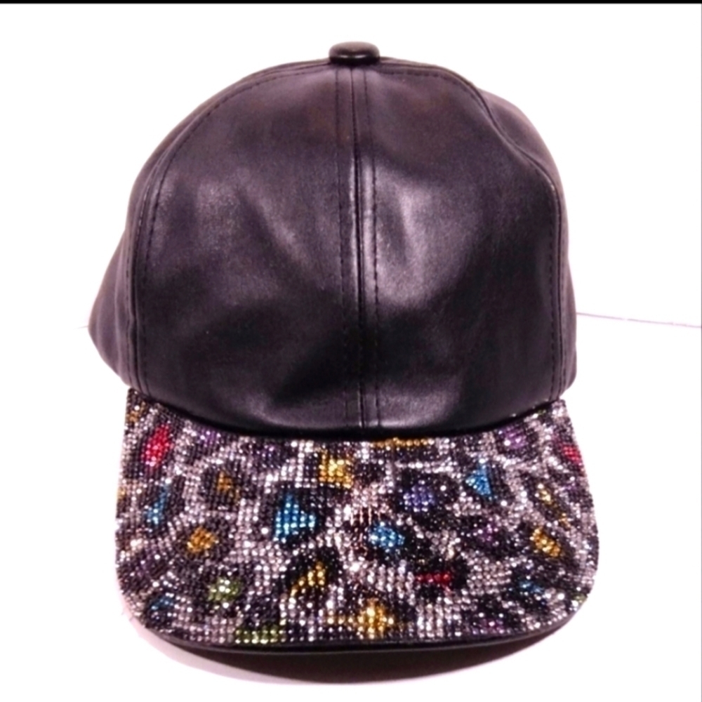 Vera New York Multi Leopard Rhinestone Faux Leather Cap